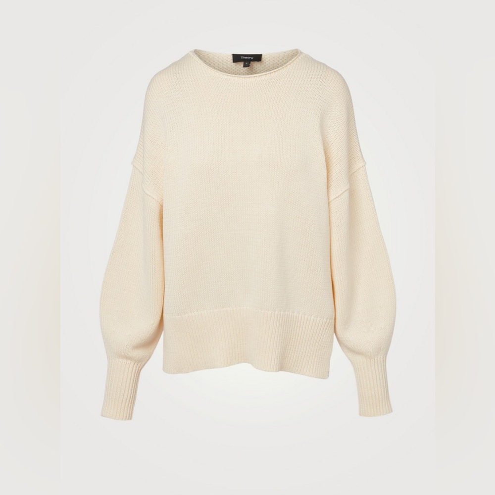 THEORY Cotton Chainette Chunky Slit Ivory Sweater Size Medium